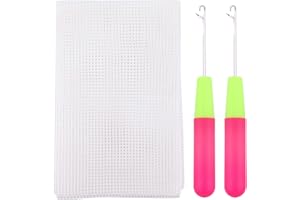 1.5 mx 1 m tapis blanc crochet maille toile transparent en plastique écran Kit tricoté tapis avec 2 outils de crochet en acier inoxydable aiguille de Crochet pour bricolage tapis broderie artisanat