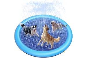 Peteast Dog Splash Pad Anti-Slip Dog Pools for Large Dogs 0.58 mm Thick Dog Sprinkler Water Toy (Blue, 67 in)