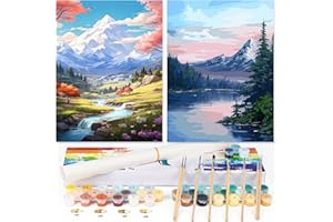 gelrovaled Pintar por Numeros Adultos, DIY Pintura por Números, Kit de Pintura al óleo de Lienzo DIY para con Pinceles, Pigmento Acrílico, 2Pack 30 x 40cm, Snow Mountain Scenery