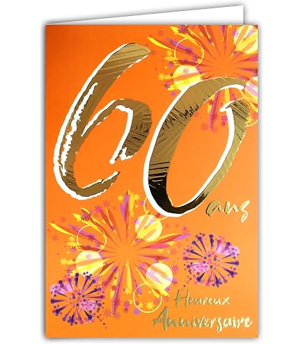 Afie Glückwunschkarte Zum 60. Geburtstag Für Herren – Goldglänzend, Relief-Struktur, Mit Umschlag, 11,5 X 17 Cm, Made In France