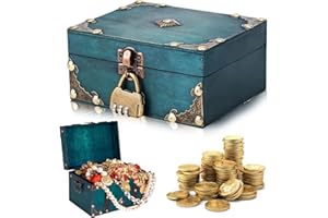 SZSMW Caja Con Candado - Cofre del Tesoro - Cofre Madera - Se Puede Utilizar para Fiestas de CumpleañOs, Fiestas de BúSqueda Del Tesoro Pirata, Decoraciones de Ventanas （15 * 12 * 7.2cm）