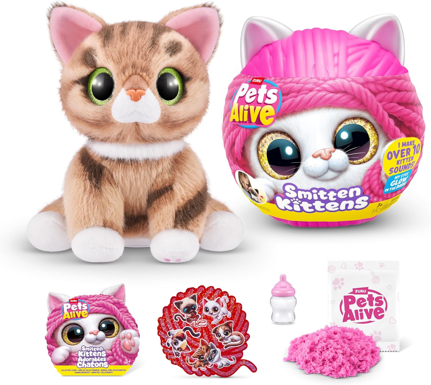 Pets Alive Smitten Kittens Surprise (Tabby Cat Ginger) por ZURU Nurture Play - Juguete Suave para desembalar, adopta 10 Sonidos interactivos