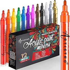 Amazon De Acryl Marker Stifte Fur Glasmalerei Keramik Porzellan Stein Holz Stoff Leinwand Acrylstifte Acrylic Paint Marker Pens Set Of 12