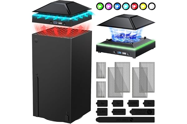 Ventilador de refrigeración RGB Mejorado para Xbox Series X con Filtro de Cubierta Antipolvo, Accesorios de Sistema de refrigeración de luz LED Colorida con Ventilador de Velocidad Ajustable de 3