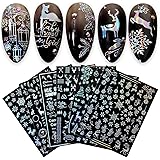 JMEOWIO Nagelsticker Aurora Weihnachten 9 Blatt Nagelaufkleber Selbstklebend Rose Gold Schneeflocken Winter Nail Art Sticker 