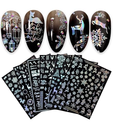 Rosa Weihnachts-Nagelsticker – Selbstklebend Mit Schneeflocken, Sternen & Weihnachtsbäumen