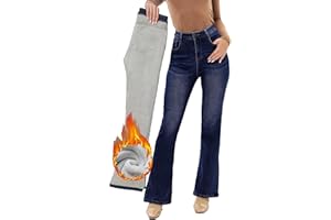 Fakanhui Jeans da donna foderati in pile svasati Bootcut invernali foderati in flanella termica jeans jeans in denim caldo