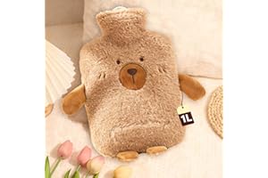 CIMOWN Bouillotte Peluche avec Housse 1L, Anti-Fuite, Conservation de Chaleur, Soulager Frissons et Douleurs, Adaptée à Maison, Déplacements et Bureau