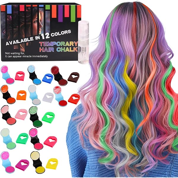 Haarkreide Für Kinder – 8 Waschbare Farben, Temporäres Haarfärben Für Mädchen, Perfekt Für Party, Halloween, DIY (Pulver Mit Schwamm)