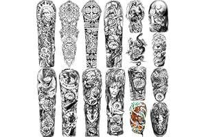 KAIETEUR Tatouages ​​Temporaires Bras complet 8 feuilles et demi-bras Faux Tatouages ​​8 feuilles, très grands autocollants de Tatouage Imperméables pour Hommes et Femmes ou Adultes (58X18cm)