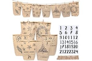 DECHISY Adventskalender Tüten, 24 Papiertüten Adventskalender mit Zahlenaufklebern & Klammern, Diy adventstüten zum Befüllen, Weihnachten Geschenke Machen