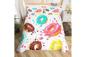Loussiesd Set di biancheria da letto con simpatico copripiumino con ciambelle e dessert, per ragazze e bambini, regalo per camera da letto, colorato, con federa, 2 pezzi, per letto singolo
