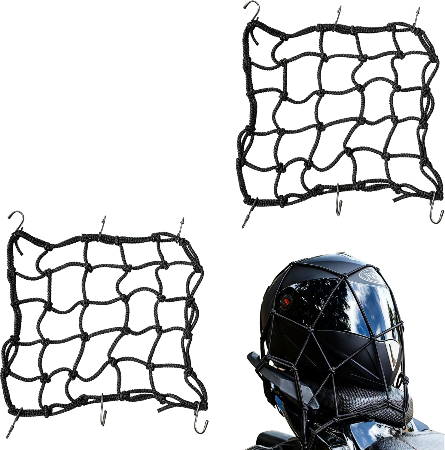 leruiyezs 2 Piezas Pulpo Moto,40x40cm,con 6 Ganchos Ajustables,Negro,para Casco Motocicleta Bicicletas Scooter,Uso Diario,Amarre de Almacenamiento,Red De Equipaje Bicicleta Eléctrica Resistente