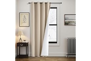 MIULEE Cortinas Térmicas Aislantes Frío y Calor, 1 Pieza Opaca Beige Con Ojales, Doble Capa Anti Luz Para Dormitorio, Con Forro Térmico Para Invierno