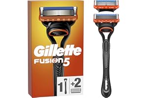 Gillette Rasoir Pour Homme Fusion5, Manche Et 2 Cartouches A 5 Lames, Lame De Précision Pour Les Zones Difficiles, Bande Lubrifiante Pour Une Glisse Fluide Sur Le Visage, 1 Recharge Par 20 Rasages