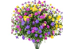 Hywean Homd 9 Bundles 3 Couleurs Bouquet Fleur Artificielle Extérieur, Bouquet Résistant aux UV Réel et Naturel, Fleurs en Plastique pour Maison Porche Couloir Jardin Ferme Intérieur et Exterieur.