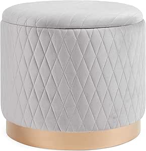 Beautify Gesteppter Aufbewahrungshocker - Grauer Samt Rund Ottomane