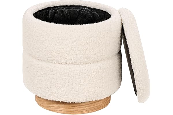 Stoppad Teddy Bouclé Mjuk Känsla Fotpall Puff Förvaring Mönster Vit Ogden
