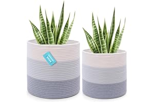 OrganiHaus Cache Pots Lot de 2Tissés, Panier Plantes d'Intérieur, Paniers à Plantes, Panier pour Jardinières de Sol, Cache Pot Plante Intérieur, Cache-Pots Boho. Gris 3 Tons (25 x 20 cm)