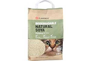 Flamingo kuweta dla kotów sojowych - drobne granulki do zbrylania 2,5 kg przez 6 tygodni - 100% naturalna i biodegradowalna - szybko się wchłania