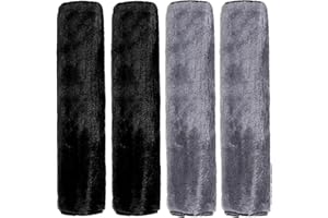 Katx 4PCS Faux Sheepskin Seat Belt Pads Universal Comfort Seatbelt Covers Non-Slip Lining for Men Women Seat Belt Covers Adult Shoulder Strap 4 Pack Padding Car Accessories (Black/Grey)