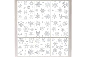 MIZIJIA Vetrofanie Natale,93 Adesivo Fiocco di Neve Natale Argento ​Glitter Rimovibili e Riutilizzabili,Vetrofanie per Vetrine,Addobbi Natalizi per Decorazioni Natalizie per Finestre, Porte, Vetrine