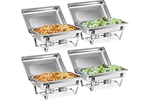 ‎WILPREP Wilprep Chafing Dish Edelstahl Buffet-Set Warmhaltebehälter Speisenwärmer Wärmebehälter Rechaud für Catering, Buffet und Party (4 Set x 9L)