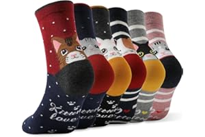 MOCOCITO Chaussettes Femme Fantaisie 6 Paires Chaussettes Chatte Fille Lot de Chaussettes Fantaisie Chaudes Chaussettes【35-42】,TU,Multicolore