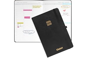 ELAKIRI Kalender 2025 Buchkalender A5 1 Woche 2 Seiten,Terminplaner 2025 (Oct.2024-Dez.2025) mit 100 g/m² Papier,Planer 2024/2025 mit PU-Leder Hardcover für Schulplaner,Terminkalender (TJ-Schwarz)