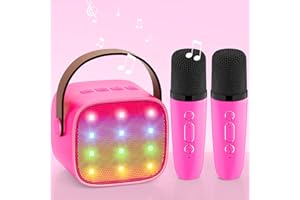 WOWSTAR Karaoke Machine Kids, Upgrade Karaoke Machine 2 Wireless Microphones, Mini Karaoke Bluetooth Speaker with Party Led Lights, Gift for Boy Girl Children Toddler, Toys for 3 4 5 6 7 8+ Years Old Hotpink