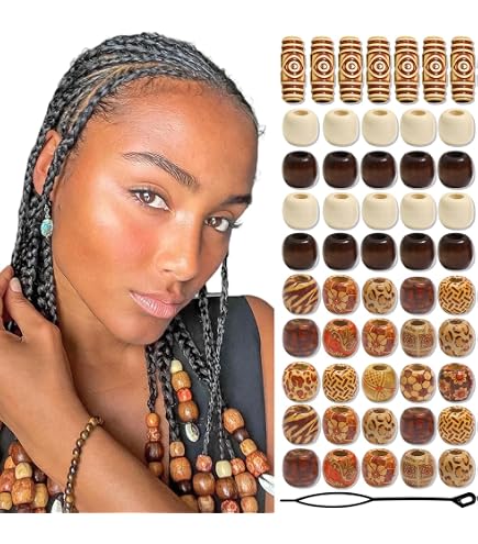 60 Perles De Cheveux En Bois Pour Tresses - 6 Couleurs, Accessoires Coiffure Dreadlocks Et Bijoux