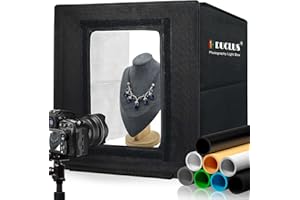 DUCLUS Light Box Photography 40cm / 16" x 16'', Portable Photo Booth Box with Adjustable 160 LED Lights & 8 Photo Backdrops for Product Photography