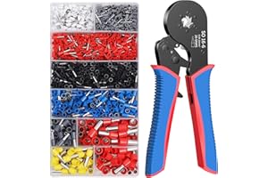 BESCOST Crimpadora Terminales Electricos 1200pcs, para 9 Tipos - Grimpadora para Cables 0,08-16 mm² - Herramientas de electricista profesional