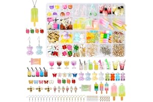 MONEMEY Charms Anhänger Set, 100 Stück Schmuck Selber Machen Set, Charms Bubble Tea Schmetterling Bär, DIY Coole Sachen für Ohrringe Halskette Armband und Schlüsselanhänger