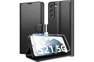 Eirltiy Coque pour Samsung Galaxy S21 5G + 1 Verre Trempé Protection écran,[Housse Premium en Cuir PU][Fentes pour Cartes][Pochette de Portefeuille],Etui à Rabat pour Samsung S21 - Noir