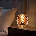 Cycodo Small Table Lamp with Timer,Cordless Battery Operated Lamp with LED Bulb,Glass Battery Powered Lamp for Bedroom/Bathroom/Kitchen/Dining,Living Room Decoration for Corner,Bedside Lamp,Amber