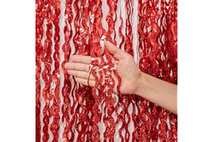 ‎BIAPIAN Lametta Vorhang Rot Glitzer, 2 Stück Metallic Folie Fransen Lametta Vorhänge, Rote Streamer Tinsel Curtain Photo Backdrop für Geburtstag Babyparty Verlobungs Hochzeit Weihnachtsfeier Deko (1m x 2m)