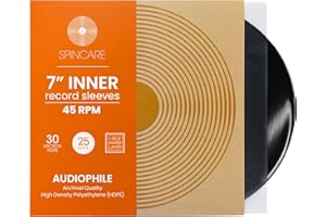 SPINCARE 25x 7 Inch Anti Static Inner Vinyl Record Sleeves | Audiophile Poly Lined Plastic Protective 45rpm Single Sleeve | Replaces Paper Sleeves & Fits Inside Cardboard Inners | Archival Quality Triple Ply