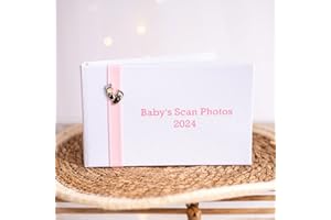 METAL PLANET LTD Baby's Scan Photo Album '2024' with Stitched Pink Ribbon & Pewter Baby Feet Design - Pink Ribbon (2024)