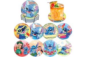 Lxmsja Peinture Diamant Dessous de Verre, 8PCS Diamond Painting Stitch, Enfant Activité Manuelle Adulte, sous-Verres Art de Diamant avec Support, Kits de Peinture au Diamant