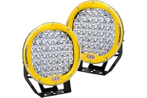AUXTINGS 23 cm 2 Piezas 225W 9 Pulgadas LED Barra Amarillo Redonda luz de Trabajo LED Luces de conducción Todoterreno Compatible con Camiones SUV ATV Tractor y Barco,12V 24V Impermeable