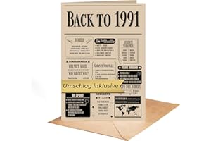 PULSE OF HOME Geschenk zum 34 Geburtstag Mann und Frau – Geburtstagsgeschenk für Männer – Back in 1991 Kärtchen im Design Zeitung aus 1991 – Super Geschenke für Männer und Geschenke für Frauen zum 34. Geburtstag