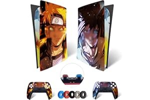 MaD Vision® Set de Skin Extra-Duraderas en Vinilo para PS5 Digital Slim + 5 Pares de Aiming Rings|Kit Adhesivo y Resistente a los Arañazos para Playstation 5 + 2 Controllers–para Sasuke|Naruto Diseño