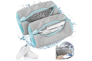 WORAHROE Bolsa para lavar zapatos para lavadora, 2 unidades para lavadora, antideformación, Bolsa de Lavandería con cremallera, Saco Lavadora para zapatillas Lavar para Organizador y Viajes (gris)