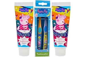 ROBERTSCOTTS Peppa Pig Toothbrush & Toothpaste Kit, 2X 75ml Kids Strawberry Toothpaste, 2 Pack Soft Brush Kids Peppa Pig Toothbrush
