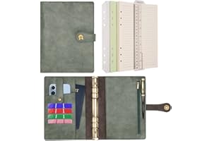 Wonderpool Carpeta A5 Diario de Viaje Cuaderno Papel A Rayas Recargable Organizador de Presupuesto de Cuero con Bolígrafo para Oficina Escuela Planificación de Negocios Escritura(Verde,A5)