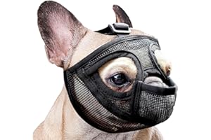 Französische Bulldogge Maulkorb, dellyy Mesh Dog Muzzle für Französische Bulldogge, Deutscher Schäferhund und Dogue de Bordeaux (Schwarz, S)