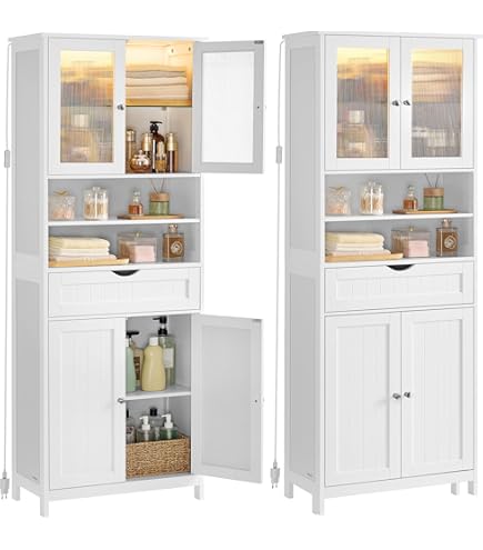 Giantex Toiletopbergkast, vrijstaande kast met deur voor badkamer, organizer met kantelvoorziening voor toilet, 84 x 17 x 128 cm, wit (wit
