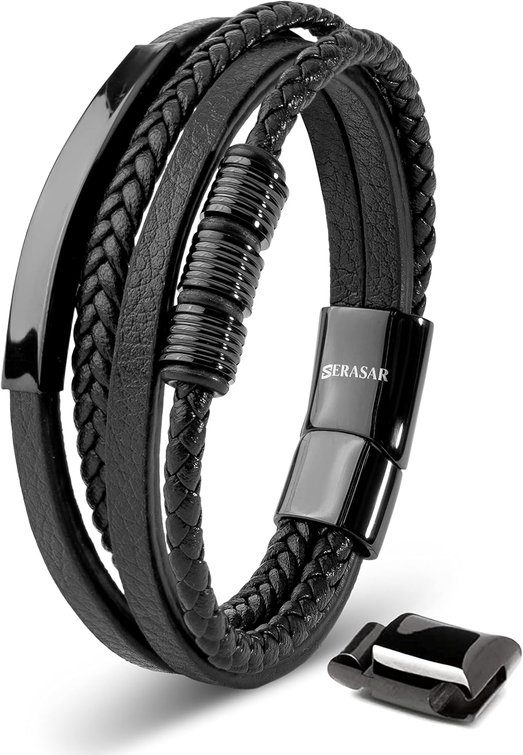 SERASAR Pulseras de cuero premium para hombre | Cierre seguro de acero inoxidable | Tres colores | Joyero Incluido