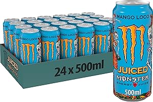 Monster Energy Mango Loco avec jus tropicaux â avec acide carbonique, palette Energy Drink 24 x 500 ml et autocollant gratuit